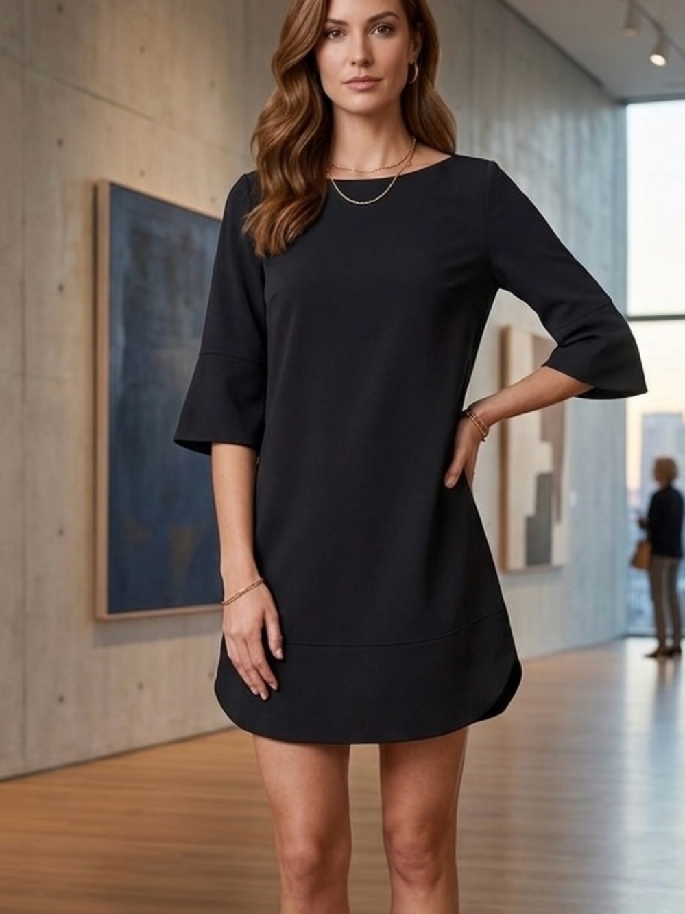 COS Navy Blue Boat Neck Structured Shift Dress Size Medium